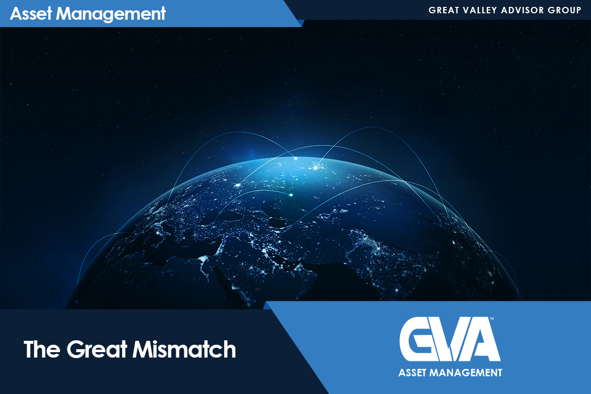 Hero banner: Earth from space with glowing network lines, overlaid by 'Asset Management' and 'The Great Mismatch' with GVA Asset Management branding.